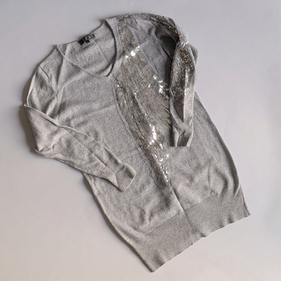 213 Light Grey Sequin Detail Sweater Dress - Picture 1 of 4